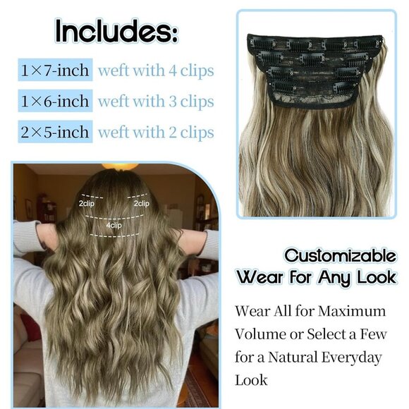 Clip in Hair Extensions Synthetic Wavy 20 Inch Long Voluminous Fit main image 6